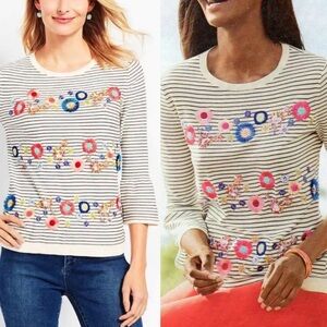 $149 Talbots Small Petite SP NEW Top Sweater Floral Flower Embroidered Spring